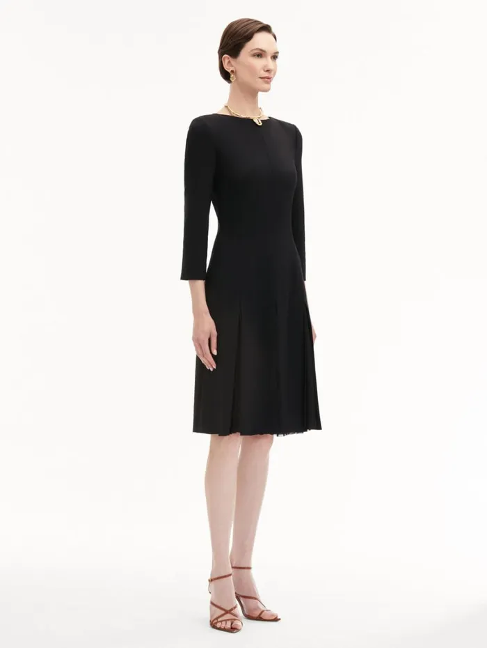 Oscar De La Renta Wool and Chiffon Inset Dress Black Women Dresses Oscar De La Renta Wool and Chiffon Inset Dress Black Women Dresses