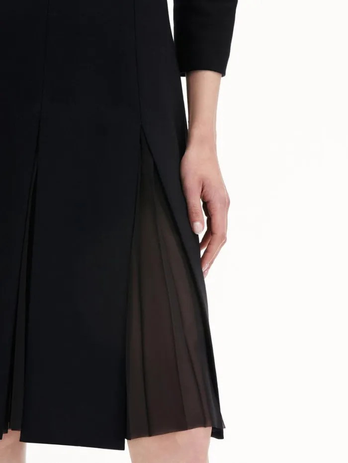 Oscar De La Renta Wool and Chiffon Inset Dress Black Women Dresses Oscar De La Renta Wool and Chiffon Inset Dress Black Women Dresses