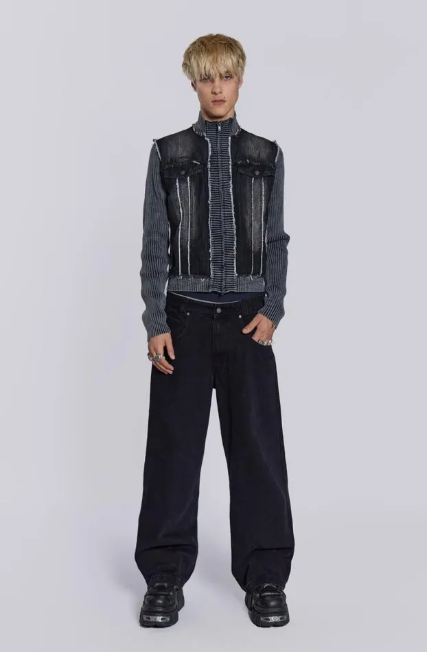 Outerwear Men Jaded London Cage Denim Knit Track Top