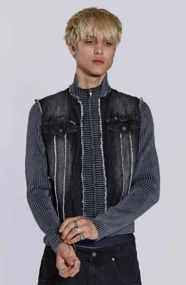Outerwear Men Jaded London Cage Denim Knit Track Top