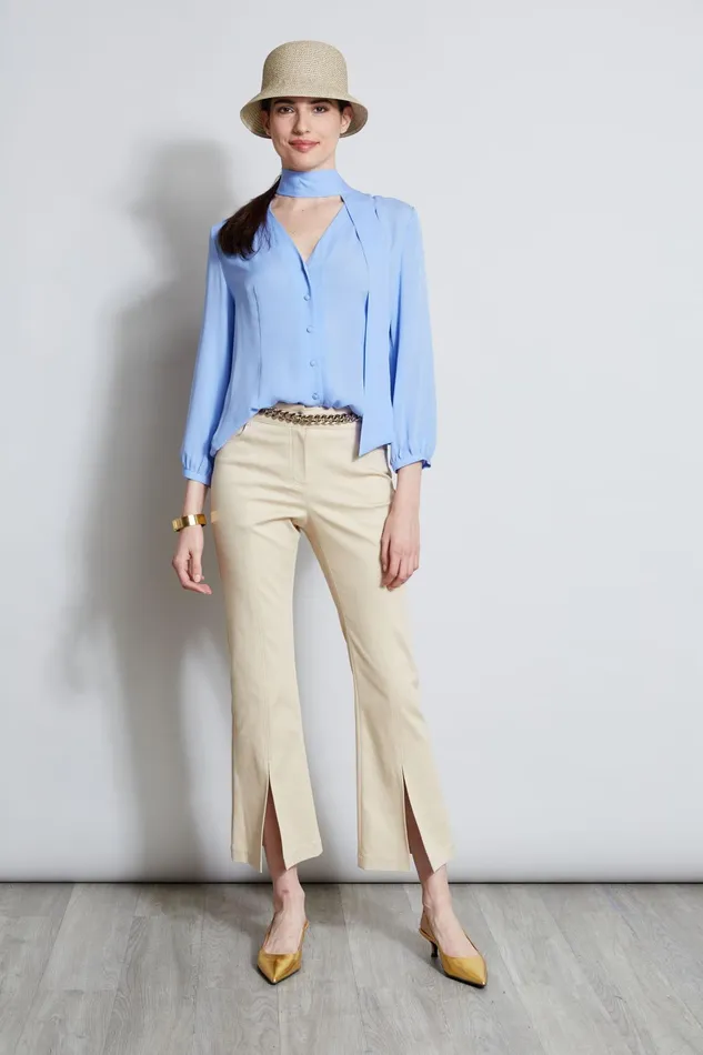 Outlet 8211 Women Bottoms Elie Tahari Cropped Denim Canvas Slit Pant Driftwood