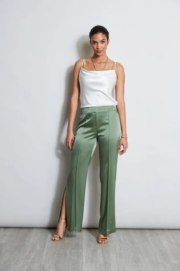 Outlet 8211 Women Bottoms Elie Tahari Satin Side Slit Pant Tuscan Olive