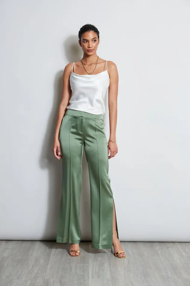 Outlet 8211 Women Bottoms Elie Tahari Satin Side Slit Pant Tuscan Olive