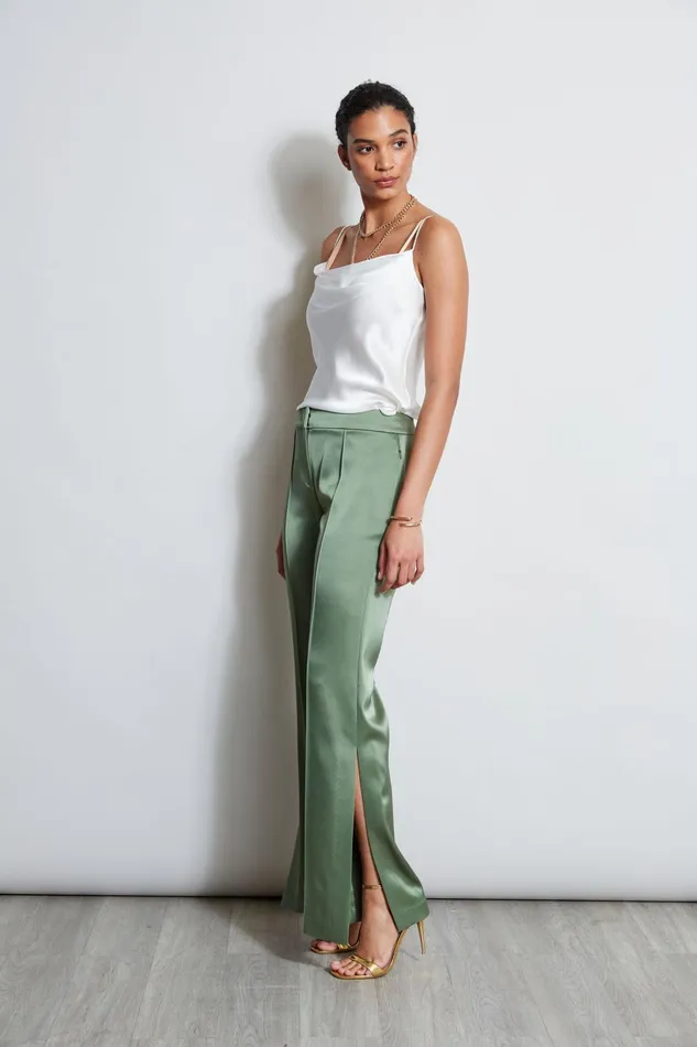 Outlet 8211 Women Bottoms Elie Tahari Satin Side Slit Pant Tuscan Olive