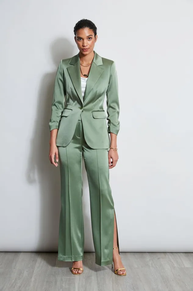 Outlet 8211 Women Bottoms Elie Tahari Satin Side Slit Pant Tuscan Olive
