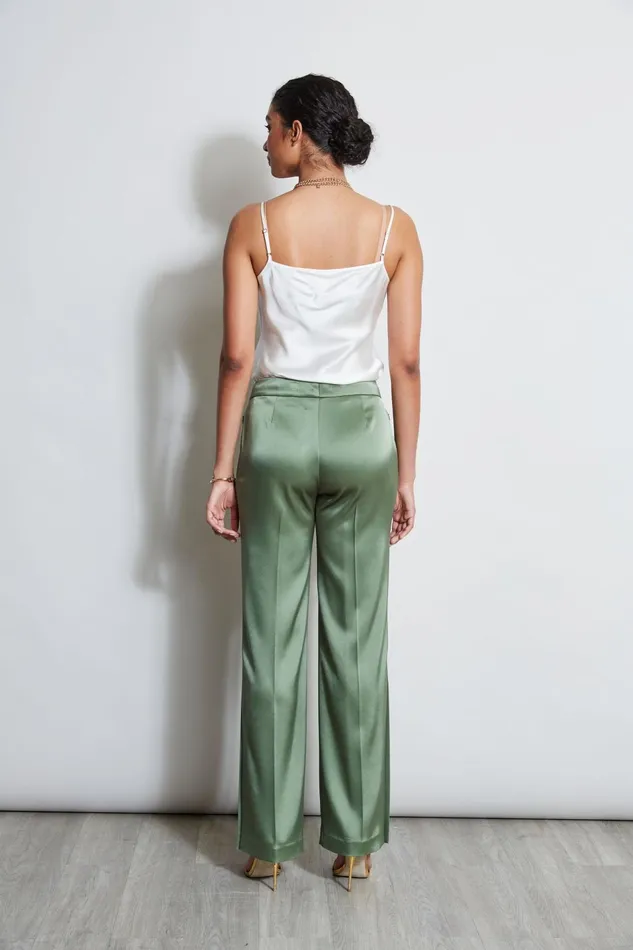 Outlet 8211 Women Bottoms Elie Tahari Satin Side Slit Pant Tuscan Olive