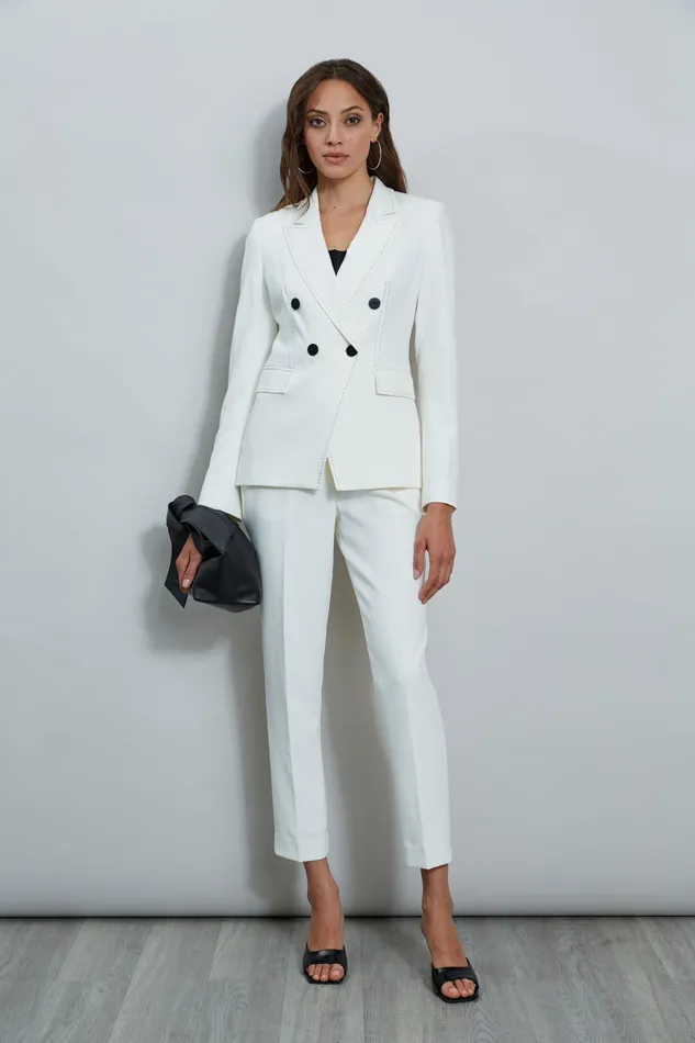 Outlet 8211 Women Bottoms Elie Tahari Stitch Slim Pant Sky White