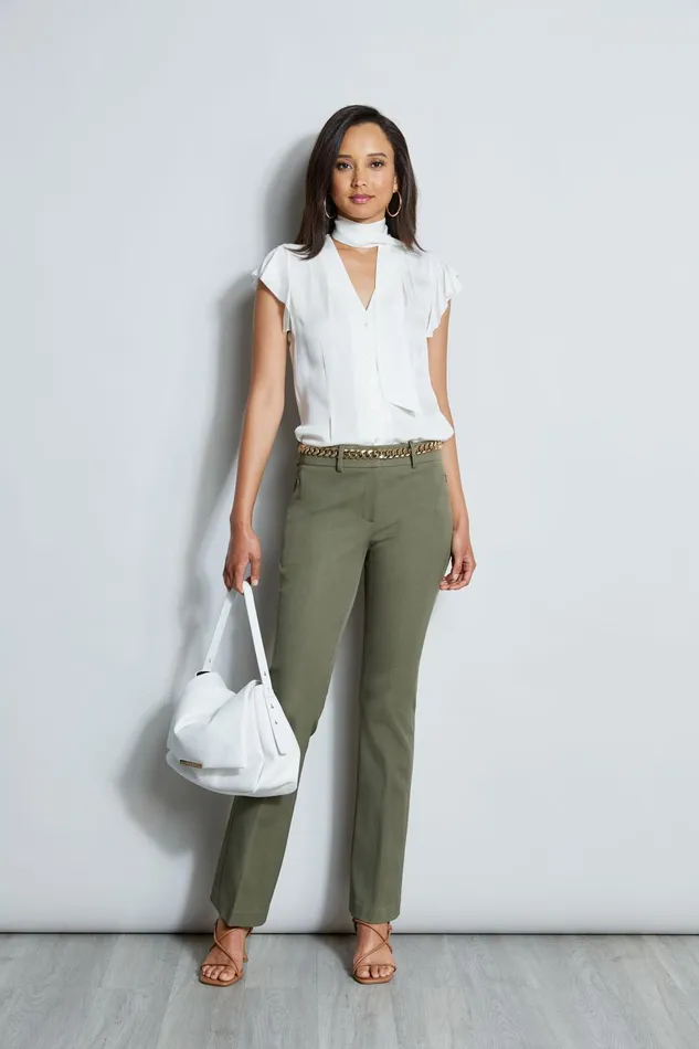 Outlet 8211 Women Bottoms Elie Tahari Stretch Twill Fit and Flare Pant Willow Green