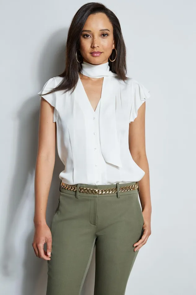 Outlet 8211 Women Bottoms Elie Tahari Stretch Twill Fit and Flare Pant Willow Green