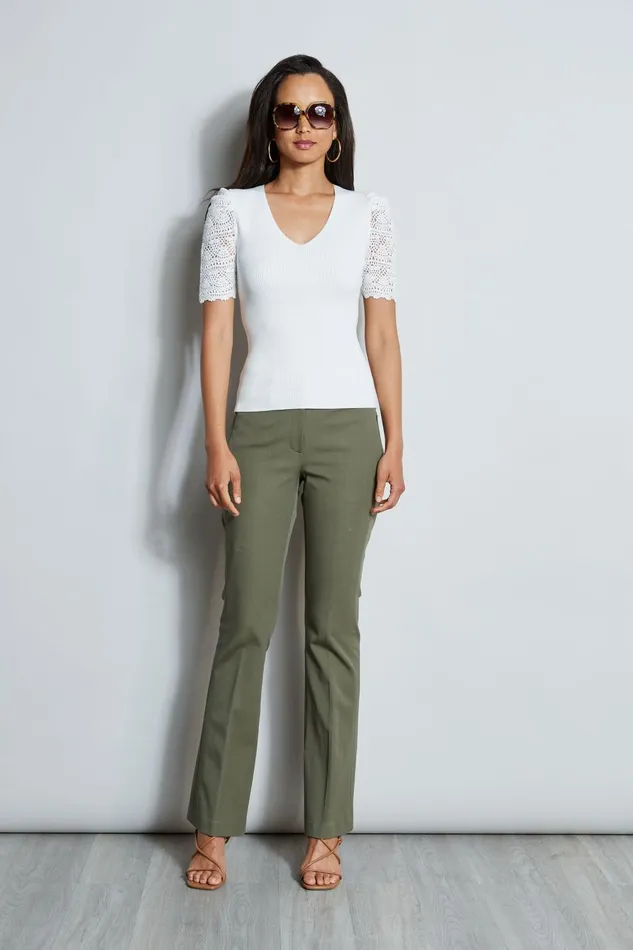 Outlet 8211 Women Bottoms Elie Tahari Stretch Twill Fit and Flare Pant Willow Green