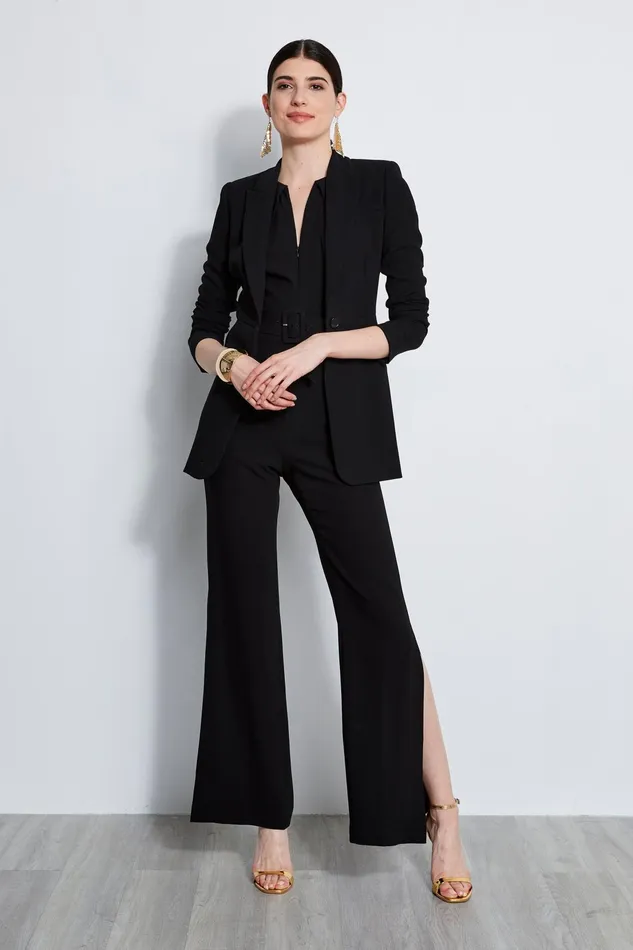 Outlet 8211 Women Dresses and Jumpsuits Elie Tahari Belted Slit Jumpsuit Black
