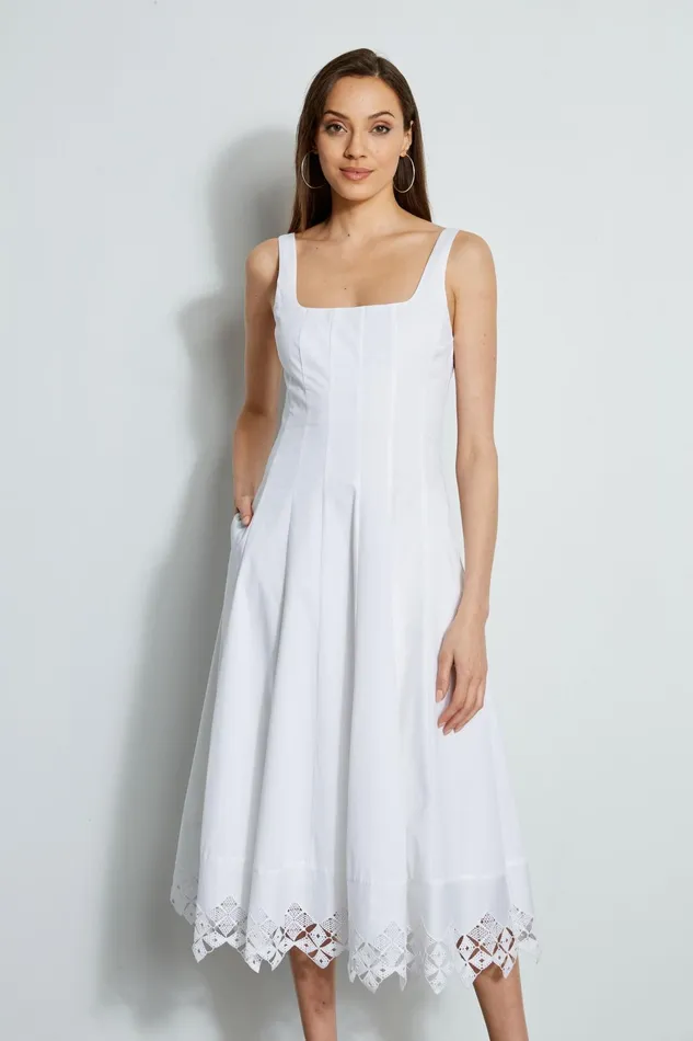 Outlet 8211 Women Dresses and Jumpsuits Elie Tahari Cotton Poplin Square Neck Dress White