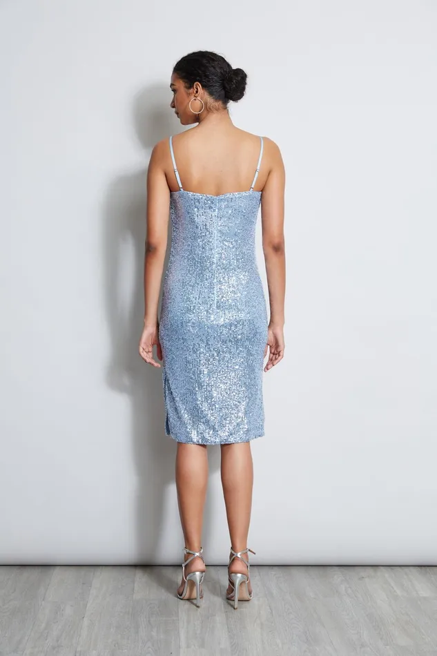 Outlet 8211 Women Dresses and Jumpsuits Elie Tahari Cowl Neck Sequin Dress Crystal Blue