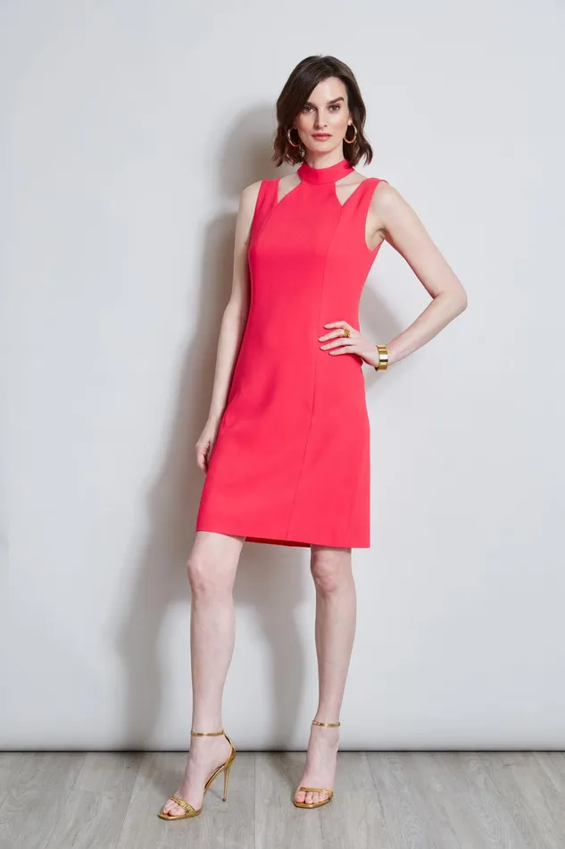 Outlet 8211 Women Dresses and Jumpsuits Elie Tahari Mock Neck Cut Out Dress Wild Strawberry