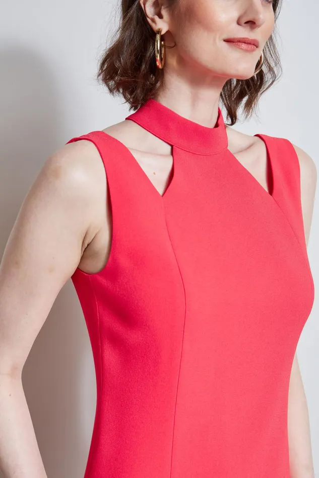 Outlet 8211 Women Dresses and Jumpsuits Elie Tahari Mock Neck Cut Out Dress Wild Strawberry
