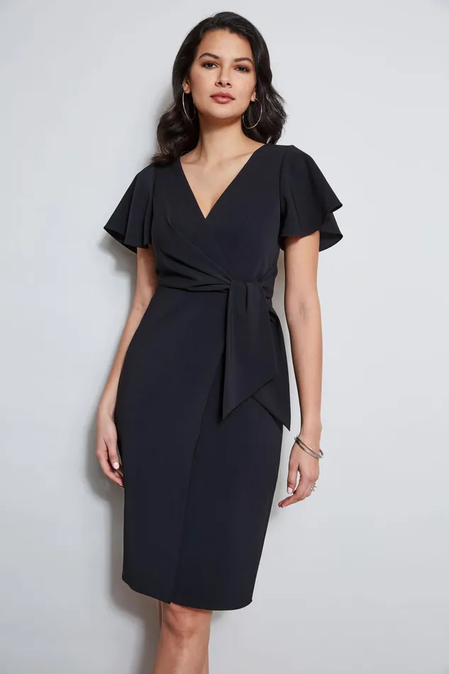 Outlet 8211 Women Dresses and Jumpsuits Elie Tahari Mock Wrap Flutter Sleeve Dress Black