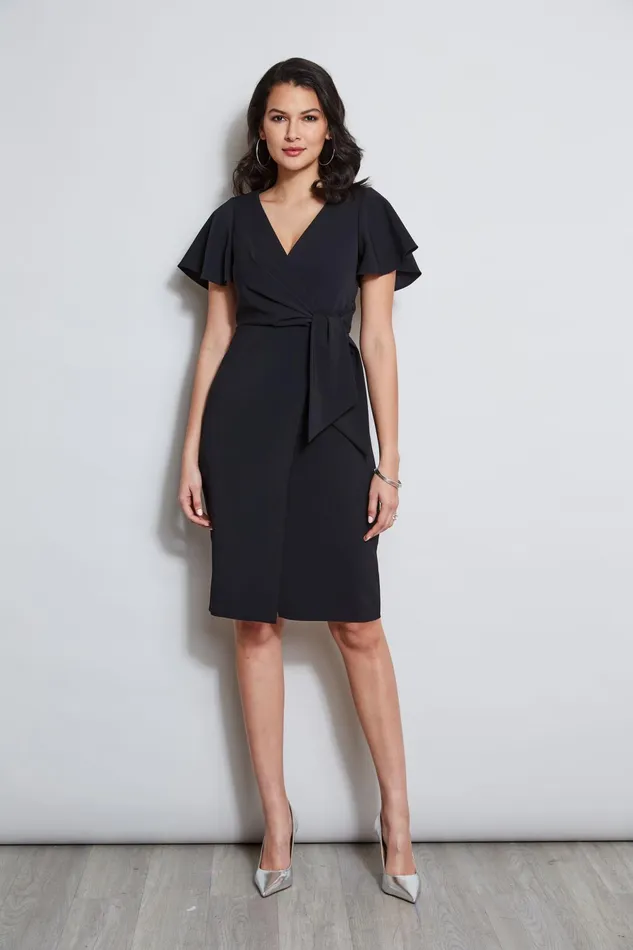 Outlet 8211 Women Dresses and Jumpsuits Elie Tahari Mock Wrap Flutter Sleeve Dress Black