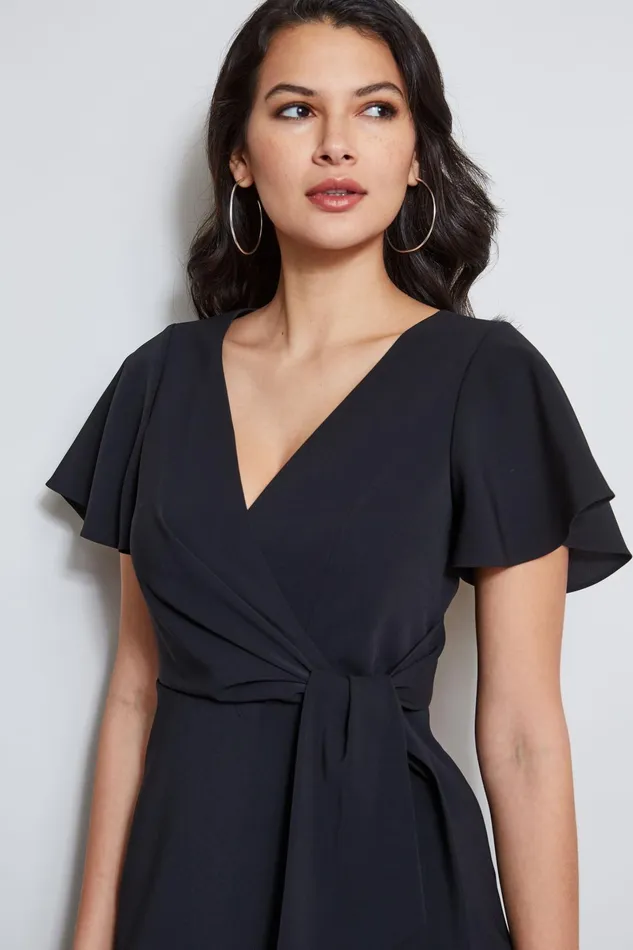 Outlet 8211 Women Dresses and Jumpsuits Elie Tahari Mock Wrap Flutter Sleeve Dress Black