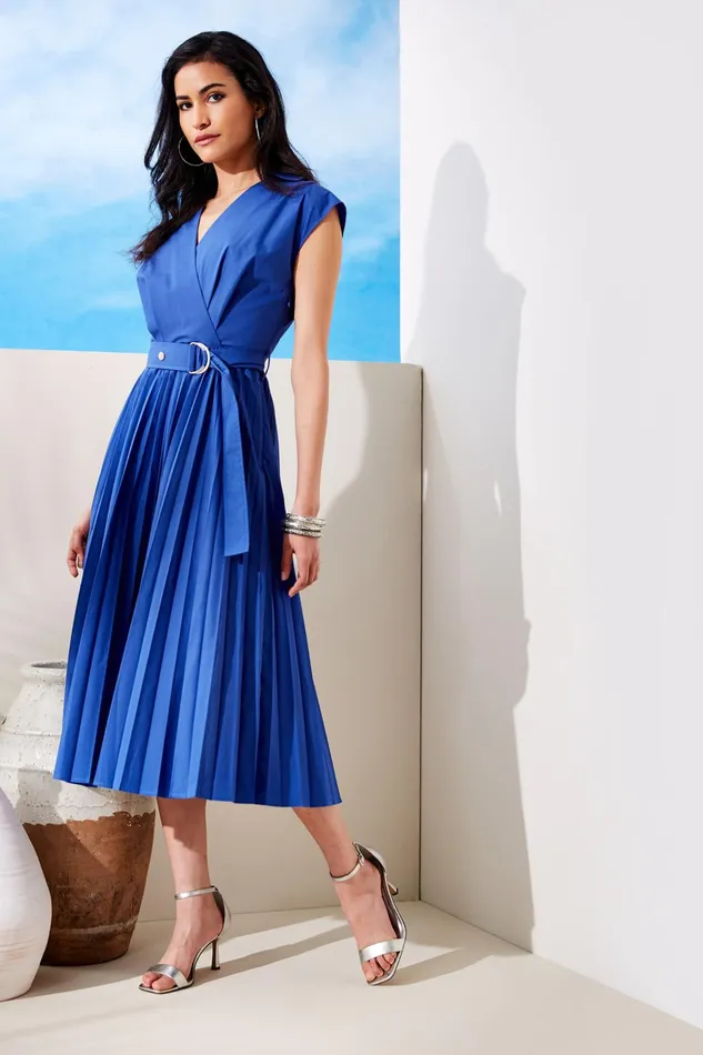Outlet 8211 Women Dresses and Jumpsuits Elie Tahari Mock Wrap Pleated Shirt Dress Sailor