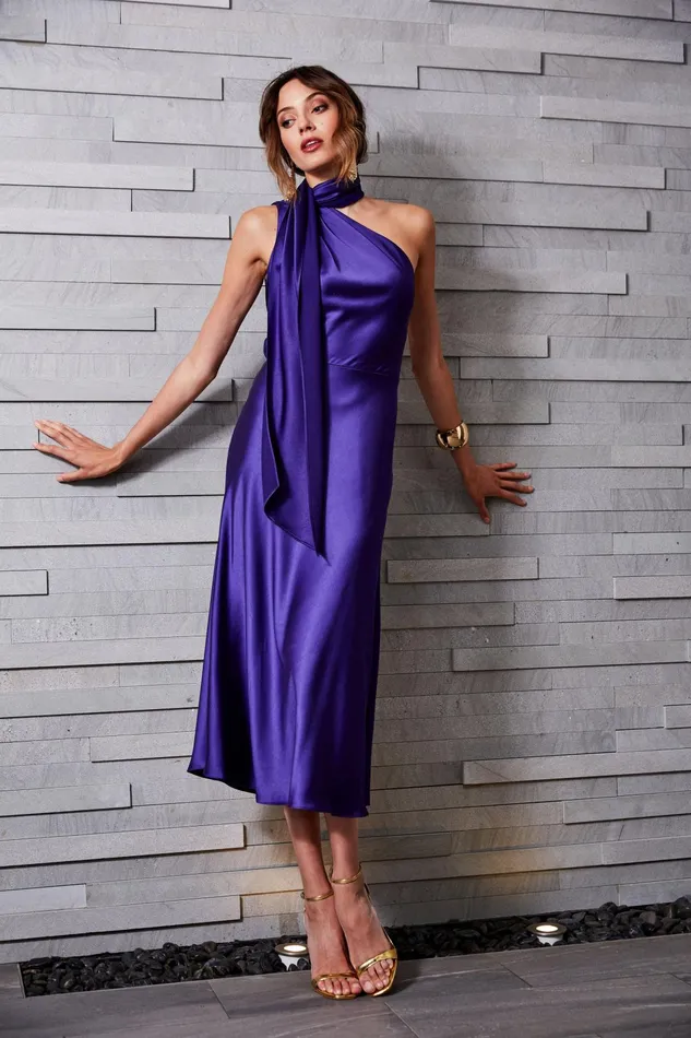 Outlet 8211 Women Dresses and Jumpsuits Elie Tahari One Shoulder Satin Scarf Dress Plum