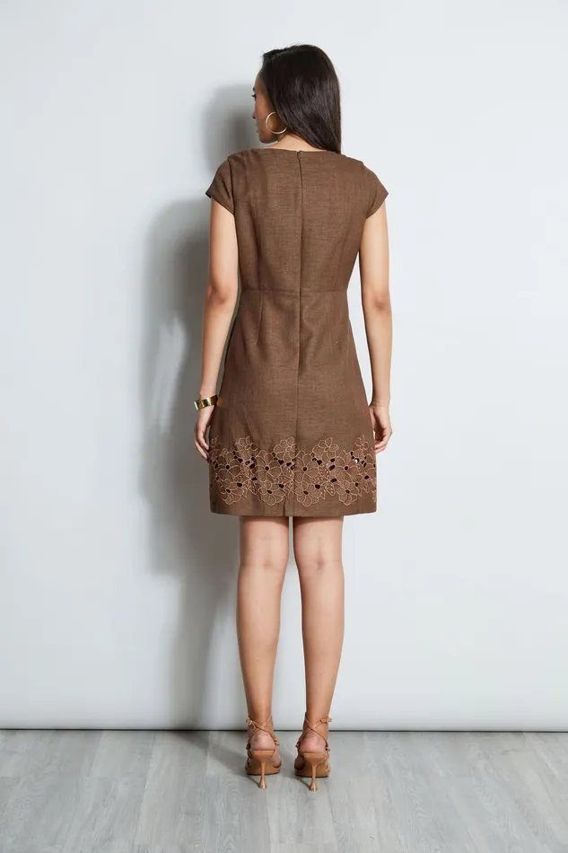 Outlet 8211 Women Dresses and Jumpsuits Elie Tahari Short Sleeve Embroidered Hem Dress Sumatra