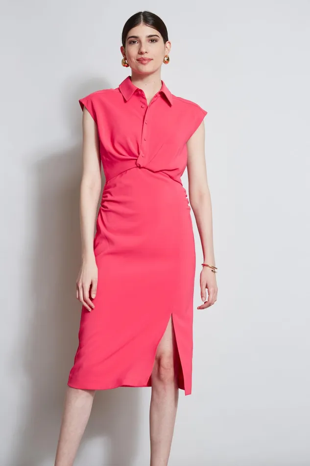 Outlet 8211 Women Dresses and Jumpsuits Elie Tahari Twist Button Dress Wild Strawberry