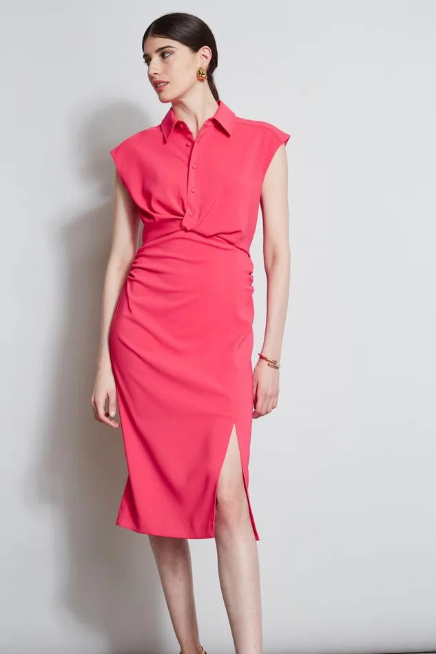 Outlet 8211 Women Dresses and Jumpsuits Elie Tahari Twist Button Dress Wild Strawberry