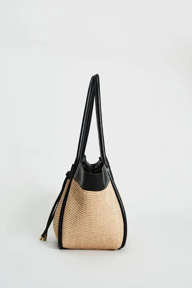 Outlet 8211 Women Handbags Elie Tahari Raffia Tote Bag Sandblack