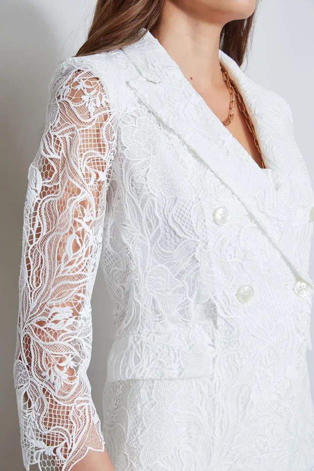Outlet 8211 Women Jackets and Blazers Elie Tahari Double Breasted Lace Blazer Foam