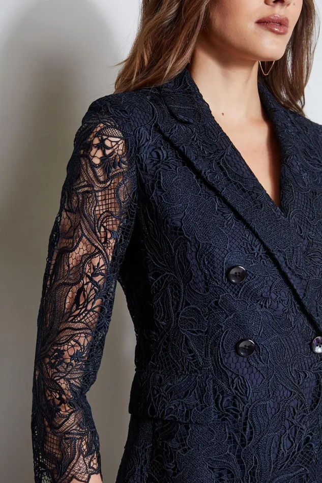 Outlet 8211 Women Jackets and Blazers Elie Tahari Double Breasted Lace Blazer Stargazer