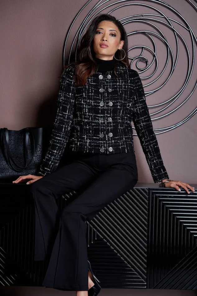 Outlet 8211 Women Jackets and Blazers Elie Tahari Metallic Kissed Tweed Jacket Black Multi