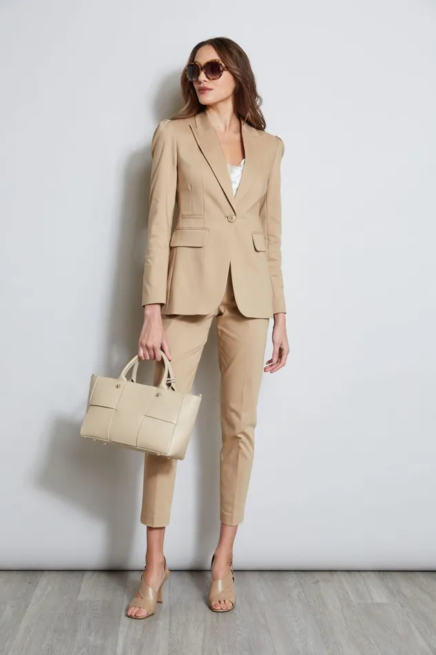 Outlet 8211 Women Jackets and Blazers Elie Tahari Pleat Shoulder Cotton Blazer Sandcastle