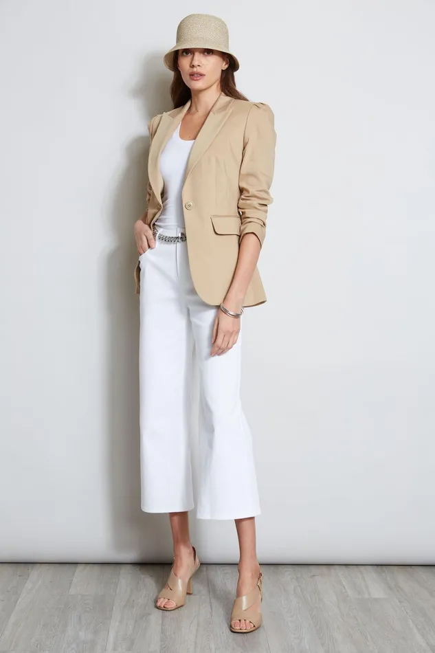 Outlet 8211 Women Jackets and Blazers Elie Tahari Pleat Shoulder Cotton Blazer Sandcastle