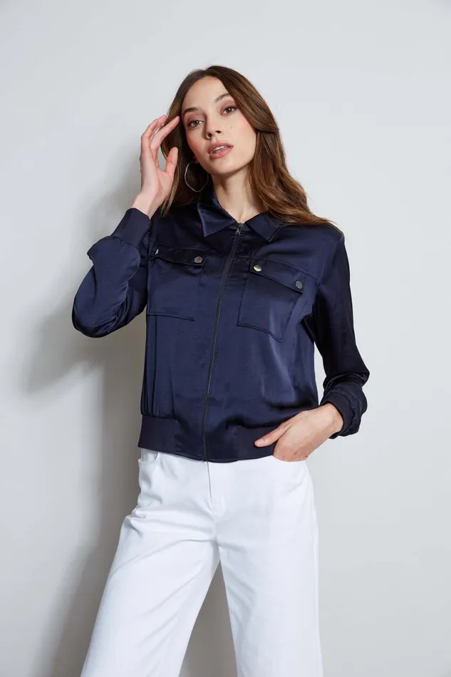 Outlet 8211 Women Jackets and Blazers Elie Tahari Satin Utility Pocket Jacket Stargazer