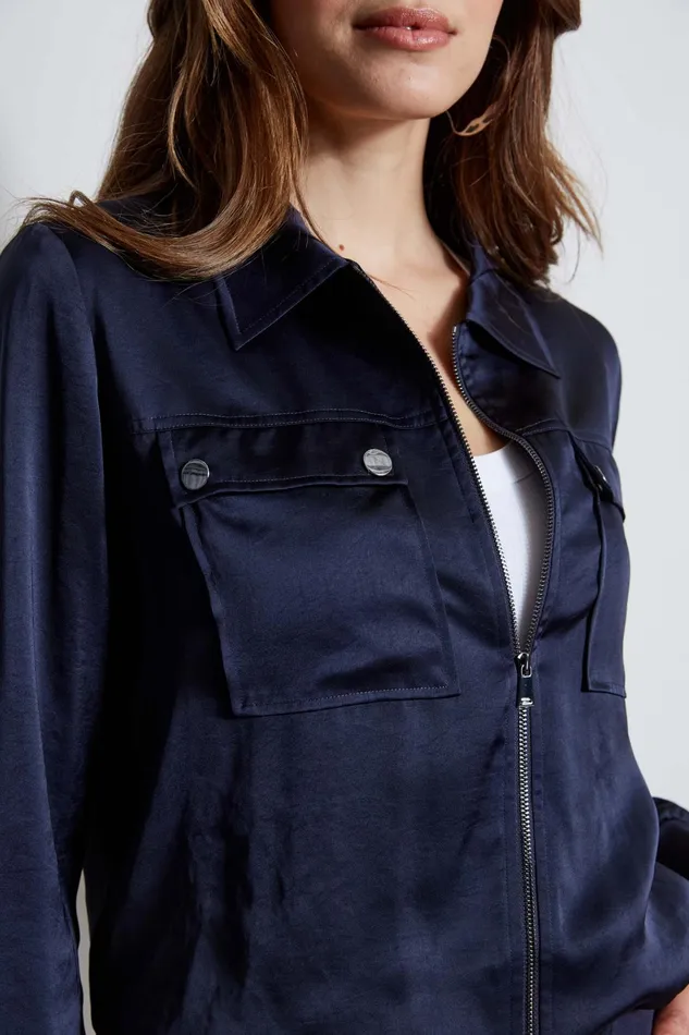 Outlet 8211 Women Jackets and Blazers Elie Tahari Satin Utility Pocket Jacket Stargazer