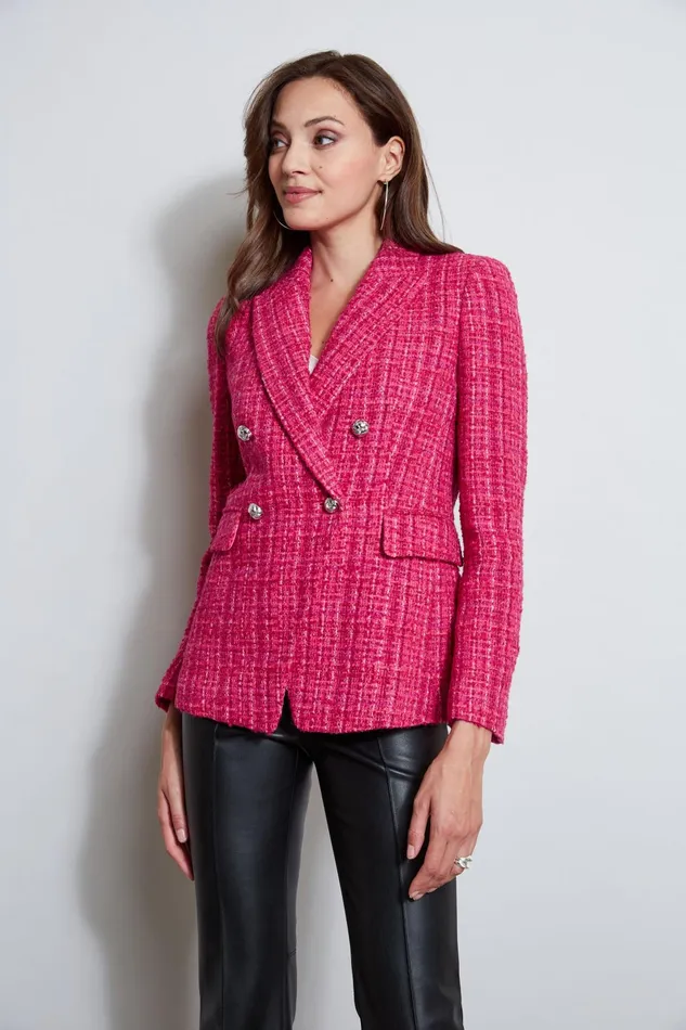 Outlet 8211 Women Jackets and Blazers Elie Tahari Tweed Double Breasted Blazer Electric Pink