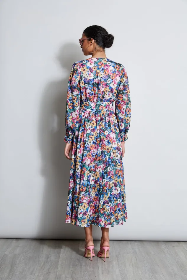 Outlet 8211 Women Long Sleeve Dresses Elie Tahari Long Sleeve Floral Belted Dress Camellia Floral