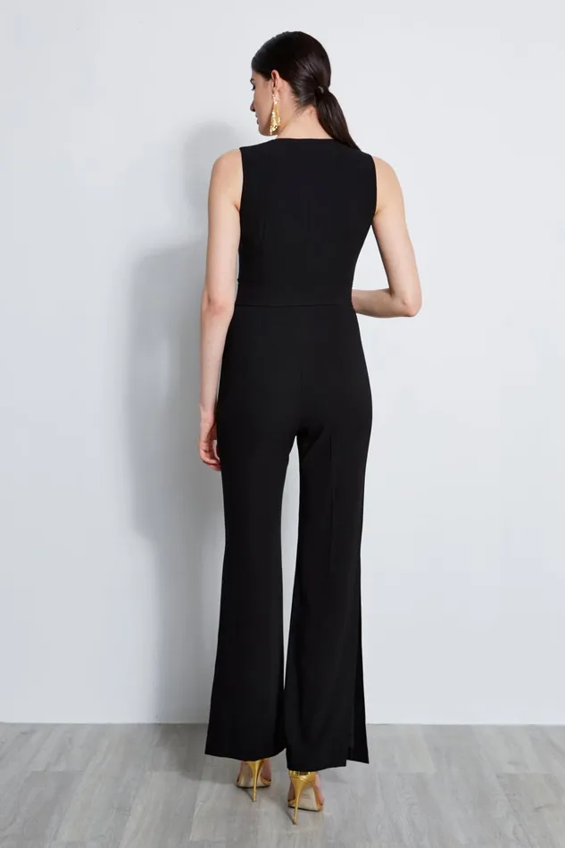 Outlet 8211 Women Maxi Dresses Elie Tahari Belted Slit Jumpsuit Black