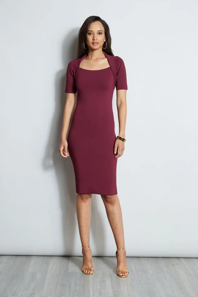 Outlet 8211 Women Midi Dresses Elie Tahari Contour Sweater Dress Cranberry