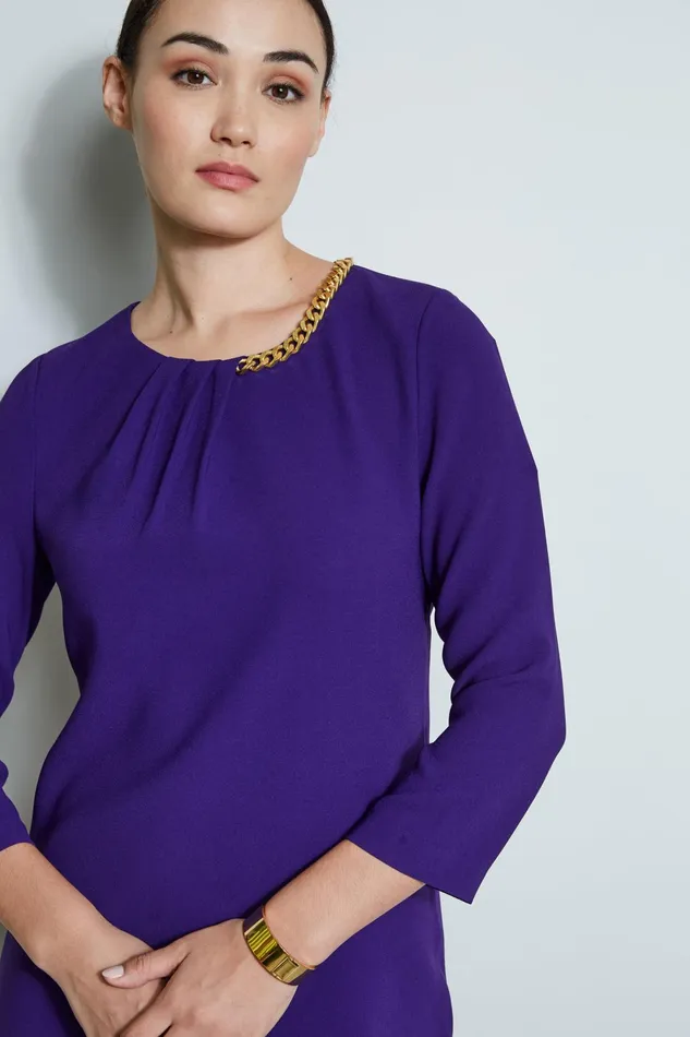 Outlet 8211 Women Short Dresses Elie Tahari Chain Shift Dress Winter Plum