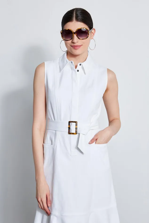 Outlet 8211 Women Short Dresses Elie Tahari Denim Fit and Flare Dress White