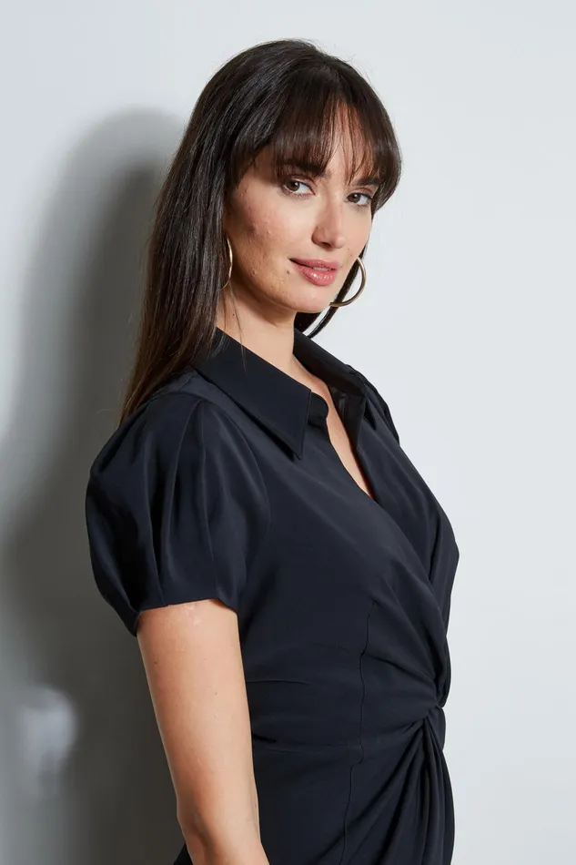 Outlet 8211 Women Short Dresses Elie Tahari Short Sleeve Twist Dress Black