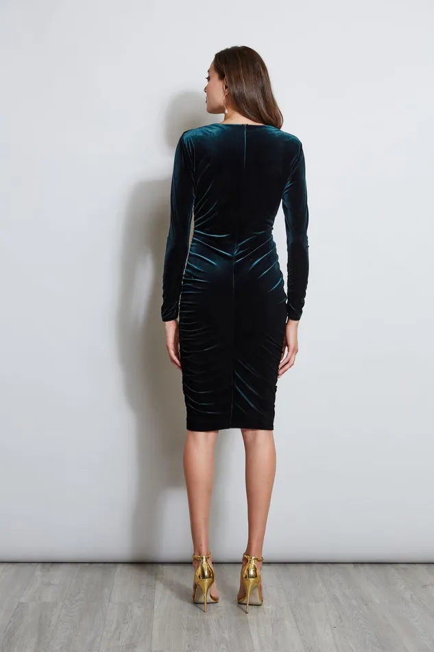 Outlet 8211 Women Short Dresses Elie Tahari VNeck Ruched Velvet Dress Forest