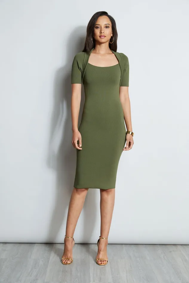 Outlet 8211 Women Short Sleeve Dresses Elie Tahari Contour Sweater Dress Tuscan