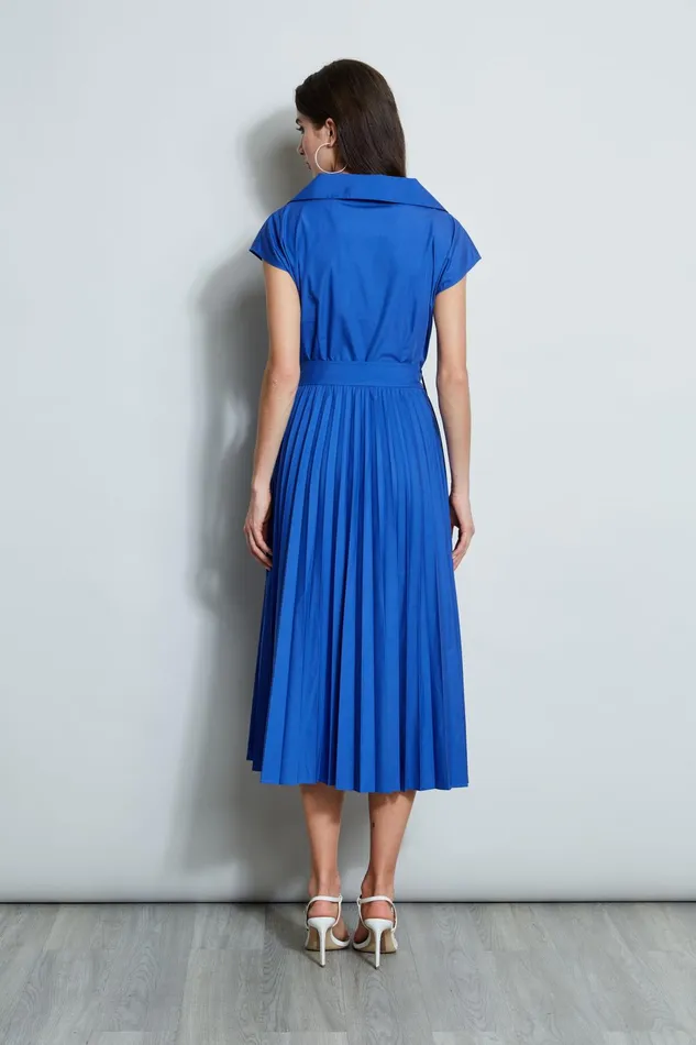 Outlet 8211 Women Short Sleeve Dresses Elie Tahari Mock Wrap Pleated Shirt Dress Sailor