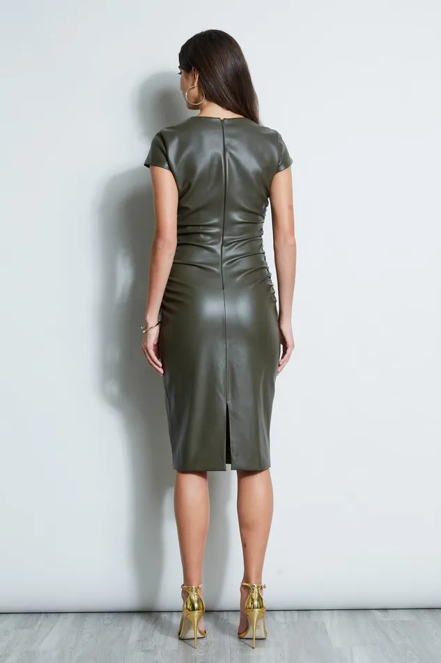 Outlet 8211 Women Short Sleeve Dresses Elie Tahari Vegan Leather Keyhole Dress Olive