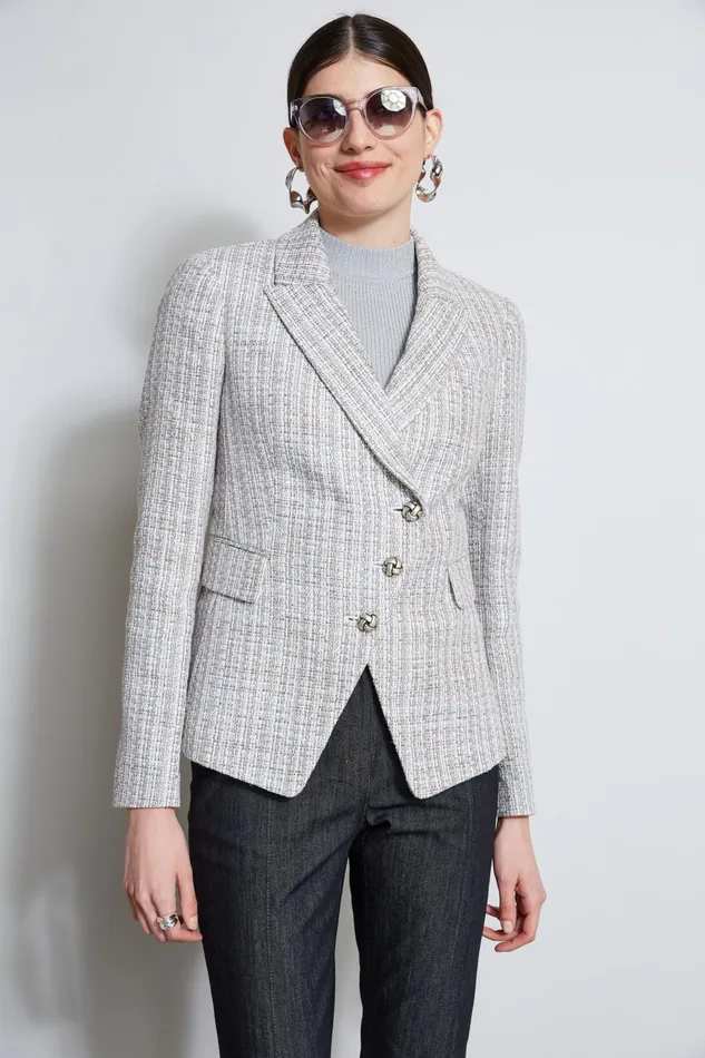 Outlet 8211 Women Suiting Elie Tahari Metallic Tweed 3 Button Blazer Multi