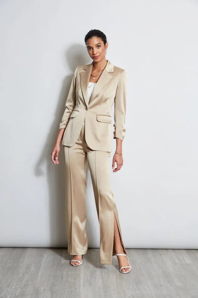 Outlet 8211 Women Suiting Elie Tahari Satin Ruched Sleeve Blazer Sandcastle
