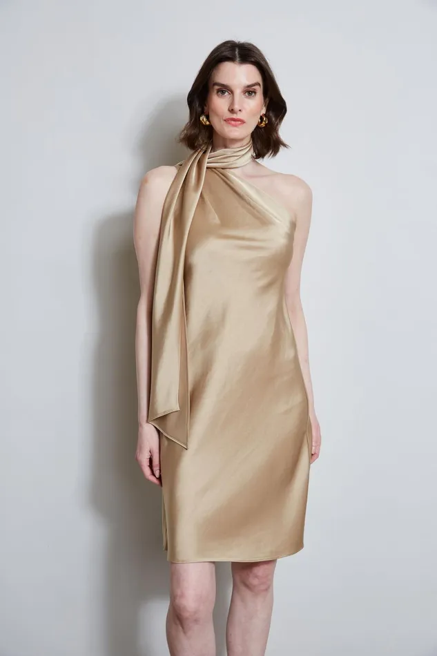 Outlet 8211 Women Suiting Elie Tahari Satin Scarf Dress Sandcastle