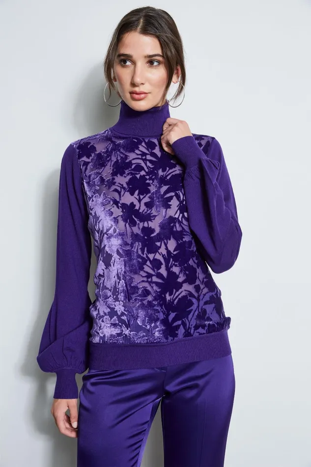 Outlet 8211 Women Tops Elie Tahari Burnout Velvet Sweater Winter Plum